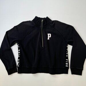 Victorias Secret Sweatshirt Women Large Spell Out Pink Half Zip Sweater Core Go